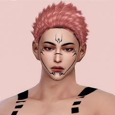 a man with pink hair and face paint