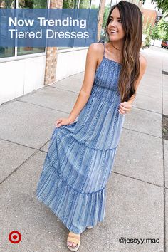 Tiered dresses are a wear-anywhere trend for summer—find a brunchy sun dress or a fashionable date night outfit. Simple Dresses Casual, Tiered Dresses, Summer Fashion Dresses, Evening Outfits, Going Out Outfits, Sun Dress, Ladies Dress Design, Girly Outfits, Night Outfits