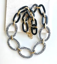 Chunky Chain Necklace, Bold Link Necklace, Long Necklace, Thick Chain Necklace, Acrylic Necklace. Go with the trend... These chunky Link necklace will surely make a bold statement. Charm materials: Links are made of Acrylic, and woven cloth, All metal components are Gold Plated. Your purchase comes in a beautiful box that is ready to give as a gift or to keep for yourself. **Want a custom design? Just ask! The custom made jewelry is sure to make the owner feel like a super star. We love mixing f Bold Link Necklaces With Adjustable Chain, Chunky Link Chain Necklace In Alloy, Luxury Statement Necklace With Chunky Chain, Trendy Multi-strand Chunky Chain Necklace, Luxury Chunky Chain Statement Necklace, Gold Medallion Necklace, Thick Chain Necklace, Big Necklace, Woven Necklace