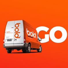 an orange and white van with the word go on it