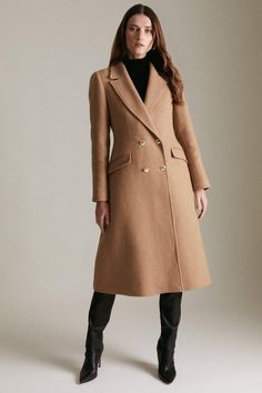 Nothing Spells Easy Refinement Quite Like A Classic Wool-Blend Coat.. Featuring A Flattering, Longline Fit And Glossy Double-Breasted Buttons, This Polished Design Layers Effortlessly Over Any Winter Ensemble. Camel Wool Coat, I Fall To Pieces, Long Coat Jacket, Long Winter Coats, Military Coat, Stylish Jackets, Wool Blend Coat, Double Breasted Coat, Karen Millen