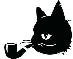 a black cat with a pipe in its mouth