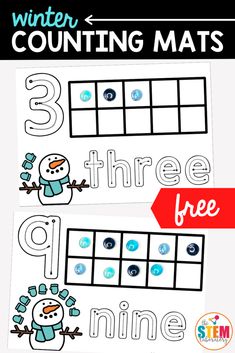 winter counting mats with three free printables for kids to practice number recognition and addition skills