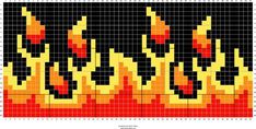 a cross stitch pattern with yellow and red flames