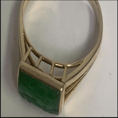 Antique Jade Ring Chinese Jade, Jade Ring, Gold Style, Bezel Setting, Statement Ring, Emerald Green, Statement Rings, Jade, Emerald