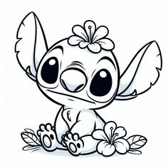 a cartoon character sitting on the ground with flowers in front of her face and eyes