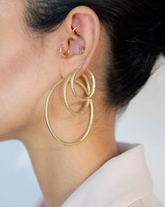 "RIHANNA HOOPS" Bold Personality, Casual Earrings, Jeweled Earrings, Ear Stack, Chic And Elegant, Yellow Earrings, Ear Rings, Ear Jewelry, Eye Color