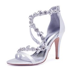 [61,00 €] Frauen Seide wie Satin Stöckel Absatz Peep-Toe Absatzschuhe Sandalen mit Strass Reißverschluss Kette Fall Sandals, Satin Wedding Shoes, Strappy High Heels Sandals, Sparkle Shoes, Crystal Sandals, Bridal Sandals, Strappy High Heels, Beautiful Sandals, Flower Red