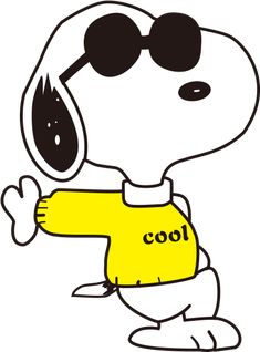 a cartoon dog with sunglasses and a yellow shirt