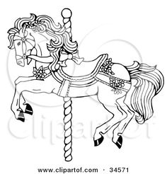 a black and white carousel horse coloring page