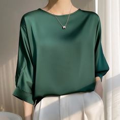 Lasaky - Satin Silk Blouse with Loose Design and Chiffon Top Satin Silk Top, Satin T Shirt, Satin Top, Loose Blouse, Satin Silk, Chiffon Blouse, Blouse Patterns, Chiffon Top, Women Pullover