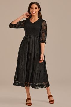 Modest Dresses, Modest Fashion, Smocking, Length Sleeve, Bridesmaid Dresses, Midi Dress, V Neck, Dresses, Clothes