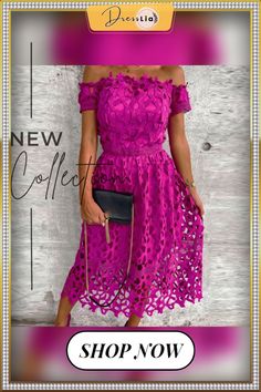 Women Fashion Elegant Lace Long Dress Sexy Off Shoulder Hollow Out Pattern Party Dress Autumn New Ladies Sweet Solid Dress Mujer Hollow Out Mini Dress For Summer Party, Hollow Out Mini Dress For Summer Evenings, Summer Evening Mini Dress With Hollow Out Detail, Flirty Lace Midi Dress For Parties, Purple Short Sleeve Party Midi Dress, Purple Short Sleeve Midi Dress For Party, Spring Evening Dress With Hollow Out Details, Spring Evening Dresses With Hollow Out Details, Hollow Out Evening Dress For Spring