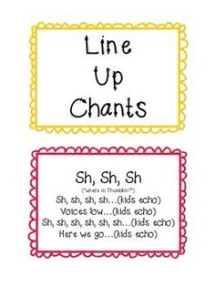 This is a set of 8 fun and engaging chants, songs and poems to help you get your students lined up and out the door! Turn a frustrating time into a fun productive one with these fun ways to quiet your kiddos! You can print them on cardstock, add a ring in the top corner and hang them by your door-... Ready For The Hall Chant, Line Up Preschool Ideas, Hallway Chants Lining Up, Shape Rhymes, Fingerplays For Preschool