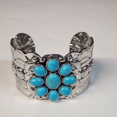 Nwt Paparazzi Southern Eden Blue & Silver Bracelet Elegant Adjustable Blue Cuff Bracelet, Blue Nickel-free Bangle Cuff Bracelet, Blue Nickel-free Bangle Bracelets, Nickel-free Blue Bangle Bracelets, Adjustable Nickel-free Blue Cuff Bracelet, Adjustable Blue Metal Bracelets, Adjustable Blue Metal Bracelet, Elegant Blue Metal Cuff Bracelet, Floral Cuff