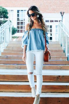 Outfits With Air Force Ones, Outfits With Jordan 1s Fashion Styles, White Skinnies, Looks Pinterest, Legging Outfits, Mode Inspo, Off The Shoulder Top, Casual Summer Outfits, Casual Style Outfits