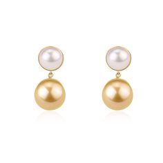 Golden South Sea Pearl Drop Mabe Pearl Earrings 18K Pure Gold - House Of Pearls Gold Akoya Pearl Earrings For Formal Occasions, Classic Gold Pearl Earrings, Classic Gold Round Pearl Earrings, Gold Plated Round Pearl Earrings For Formal Occasions, Gold Pearl Pendant Earrings For Formal Occasions, Gold Pearl Earrings With High Luster, Gold Round Pearl Earrings With High Luster, Gold Pearl Pendant Earrings, Luxury Gold Classic Pearl Earrings