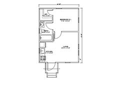 the floor plan for a one bedroom apartment with an attached bathroom and living room area