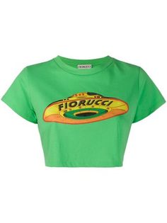 Flying Saucer, Cropped T Shirt, Green Cotton, Bright Green, Cute Tops