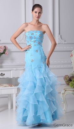 Light Blue Ruffled Dresses For Prom Season, Light Blue Ruffled Dresses For Prom, Glamorous Blue Ruffled Evening Dress, Glamorous Blue Evening Dress With Ruffles, Embellished Light Blue Evening Dress For Prom, Light Blue Embellished Evening Dress For Prom, Light Blue Embellished Dress For Prom Season, Fitted Blue Evening Dress With Ruffles, Blue Embellished Sleeveless Mermaid Dress