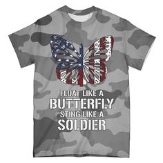 Camo Soldier Butterfly Ez08 3003 All Over T-Shirt. Enhance your outfit with this fashionable shirt. It is meticulously crafted and has a timeless style that skillfully blends comfort and style. This shirt is a great addition to your wardrobe for any occasion, whether you're dressing up or down. Its premium fabric guarantees both comfort and longevity. With this versatile shirt, you can up your style game and create a statement that goes with anything. available in a range of sizes and colors to Spring Camouflage Cotton T-shirt, Military Style Camouflage Short Sleeve T-shirt, Casual T-shirt With Butterfly Print, Military Camouflage Short Sleeve Tops, Float Like A Butterfly, Multicolor Cotton T-shirt With Butterfly Print, Label Machine, Shirt Collection, Fabric Material