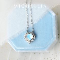 "Our current turnaround time for regular orders is 6-8 weeks. For urgent orders, please shop our Ready-to-Ship collection below (7-10 business days): https://michellia.com/collections/ready-to-ship (please copy and paste into browser) -------- 「Cordelia」- Heart of the Sea necklace, in Moonstone | N4006 \"You've got eyes of the stars and heart of the sea. Come, come away with me.\" ♥ Product Summary ♥ Main Stone: Natural Moonstone, Heart Shape Faceted Cut, 6mm*6mm Accent Stone: Genuine Diamonds, Fine Jewelry Heart Pendant For Wedding, Exquisite Heart-shaped Wedding Jewelry, Heart-shaped Gemstone Necklaces For Weddings, Heart Cut Jewelry For Wedding And Mother's Day, Gemstone Necklaces For Wedding And Valentine's Day, Gemstone Necklace For Wedding On Valentine's Day, Wedding Heart Pendant Jewelry With Birthstone, Delicate Moonstone Necklaces For Wedding, Delicate Moonstone Necklace For Wedding