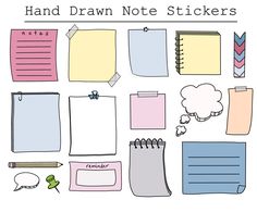 hand drawn note stickers with notes and pencils