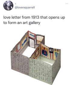 an open box with pictures on it and the words love letter from 1911 that opens up to form an art gallery