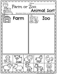 farm or zoo animal sort worksheet