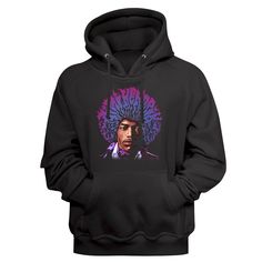 jimi hendrix Men's HoodIe Made of quality cotton blend Full-color vintage style print to the chest Pre-washed to minimize shrinkage Jersey lined hood Ribbing at cuffs and waistband Regular fit and front pocket Drawstring neck with twill neck tape Full length sleeves back is blank About American Classics American Classics are classic American! AC produces quality 100% licensed t-shirts and apparel since 1994. Sold in global stores and includes a wide variety of licensed tees from classic movies a Jimi Hendrix Experience, Black Rock, Music Guitar, Hendrix, Rock Style, Long Sleeve Pullover, Black Hoodie, Mens Sweatshirts, Pullover Hoodie