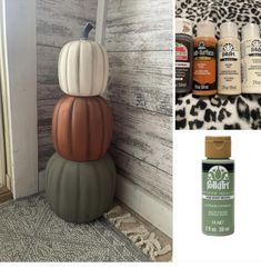 two pictures with different types of paint and some pumpkins