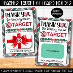 two teacher appreciation cards with the words thank you for helping me on target