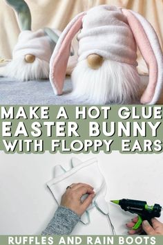 an easter bunny made with flossy ears is being used to decorate stuffed animals