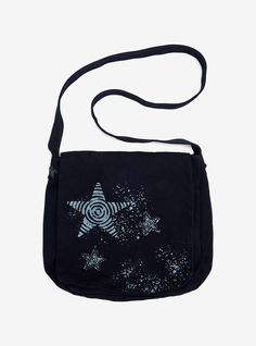 Black Swirl Star Messenger Bag | Hot Topic Black Canvas Messenger Bag, Emo Messenger Bag, Sewing Messenger Bag, Goth Messenger Bag, Whimsigoth Bag, Y2k Messenger Bag, Star Messenger Bag, Pocket Painting, Swirl Star