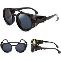 Retro Round Steampunk Sunglasses Women Men Vintage Eyewear Light Plastic Frame With Leatherwear Size - Lens Width: 48mm (1.88inches) Lens Height: 54mm (2.12inches); Nose Bridge: 18mm (0.71inches) Frame Length: 140mm (5.5 Inches) Temple Length: 139mm (5.47inches Uv400 High Vision Lens Red -Pink Dragon Sunglasses, Chrome Hearts Sunglasses, Punk Sunglasses, Police Sunglasses, Brown Aviator Sunglasses, Sporty Sunglasses, Ray Ban Sunglasses Wayfarer, Gold Aviator Sunglasses, Steampunk Sunglasses