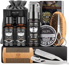 Isner Mile Beard Kit for Men, Grooming & Trimming Tool Complete Set with Shampoo Wash, Beard Care Oil, Balm, Brush, Comb, Scissors & Storage Bag Beard Growth Kit, Beard Care Kit, Beard Shampoo, Beard Growth Oil, Beard Conditioner, Beard Kit, Beard Brush, After Shave Lotion, Beard Wash