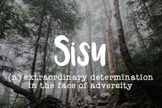 the words sisu are written in white on a black and white background with trees