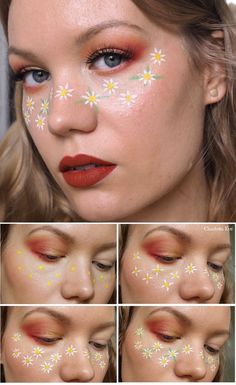 #makeuplooks #makeup #beauty #makeuptutorials Face Painting Aesthetic Flowers, Warm Makeup, Maquillage Yeux Cut Crease, Freckles Makeup, Eyeliner Designs, Orange Makeup, Flower Makeup