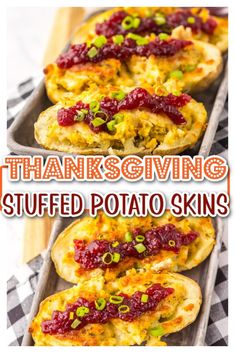 potato skins, thanksgiving leftovers, thanksgiving leftovers ideas, thanksgiving potato skins, thanksgiving recipe, unique thanksgiving leftovers, what to do with thanksgiving leftovers Potato Skins Appetizer, Stuffed Potato Skins, Christmas Sweets Recipes, Thanksgiving Potatoes, Leftover Gravy, Stuffed Potato, Potato Appetizers, Leftover Cranberry Sauce, Turkey Stuffing