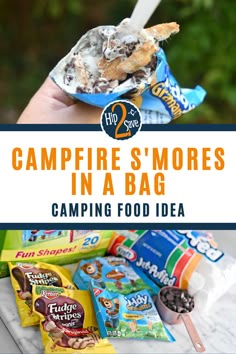 campfire smores in a bag camping food idea with text overlay that reads, campfire smores in a bag