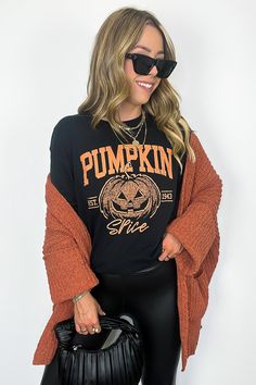 S / Black Pumpkin Spice Vintage Graphic Tee - FINAL SALE - Madison and Mallory Autumn Wardrobe, Hair Accessories Gift, Cozy Vibes, Cute Pumpkin, Vintage Graphic, Crop Top Blouse, Women Clothing Boutique, Vintage Graphics, Clothing Boutique