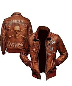 Men's Brown Biker Retro Vintage Motorcycle Racer Danger Bone Leather Jacket Brown Vintage Jacket, Biker Style Men, Jacket Men Style, Leather Jacket Brown, Leather Jacket Men Style, Designer Leather Jackets, Custom Leather Jackets, Leather Jacket Style, Leather Jacket Outfits