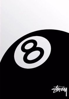 an image of a white and black sign with the number 8 in it's center