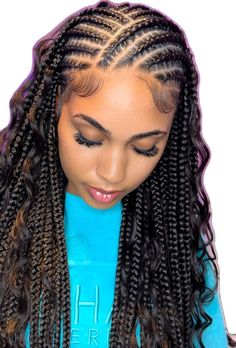 Braided Hairstyles With Cornrows, Bohemian Braids With Cornrows, Corn Row Boho Braids, Cornrows Front Box Braids Back, Half Cornrows Half Boho Braids, Braids For Jamaica Trip, Cornrows Boho Braids, Braids For Oval Face Shape Black Women, Corn Row Box Braids Hairstyles