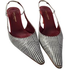 Dolce & Gabbana Houndstooth Slingback Heels - 7 1/2 Hardly Worn Pre-Loved Condition. 2 1/2" Heels, Leather Slingback Strap, Black & White Houndstooth Design, Red Leather Liner, Pointed Toe, Dolce & Gabbana Brass Plaque Inlaid In Bottom, Leather Sole. Guaranteed Authentic. Size 7 1/2. Stylish And Luxurious Shoes For A Night Out! Luxurious Shoes, Shoes Dolce Gabbana, Dolce Gabbana Shoes, Slingback Heels, White Houndstooth, Slingback Heel, Luxury Shoes, Red Leather, Shoes Women Heels