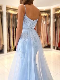 Baby Blue Dress Formal, Prom Dress With Train, Mermaid Prom Dresses Lace, Dress Display, Champagne Dress, Marine Uniform, Spaghetti Strap Prom Dress, Blue Evening Dresses, Cute Prom Dresses