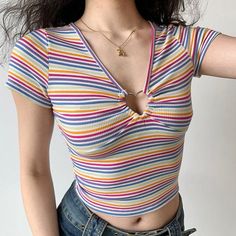 Rainbow Heart Ring Top ~ HANDMADE Trendy Rainbow Print T-shirt For Summer, Trendy Multicolor Tops With Rainbow Print, Trendy Rainbow Print Striped Tops, Trendy Striped Rainbow Print Tops, Trendy Striped Tops With Rainbow Print, Cute Multicolor Rainbow Print Tops, Cute Multicolor Tops With Rainbow Print, Trendy Rainbow Summer T-shirt, Trendy Rainbow T-shirt For Summer