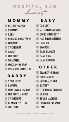 the hospital bag checklist is shown with baby names and other things to include in it