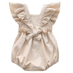 The Frill Sleeve Linen Baby Romper is the perfect outfit for a special occasion or photoshoot. Made from a breathable linen blend, this one piece romper features an apron style neckline, frill sleeve detail and gathered waistband, allowing your little one to move easily and freely. Keep them looking stylish in this cool romper from Momorii. Material: Cotton Cream Bubble Romper For Beach And Summer, Cream Bubble Romper For Beach In Summer, Beige Ruffled Bubble Romper For Summer, Beige Bubble Romper With Ruffles For Summer, Summer Beige Bubble Romper With Ruffles, Beige Cotton Bubble Romper For Summer, Cute Bib Front Jumpsuits And Rompers For Summer, Summer Beige Cotton Bubble Romper, Cream Fitted Bubble Romper With Ruffles