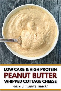 low carb and high protein peanut butter whipped cottage cheese in a white bowl